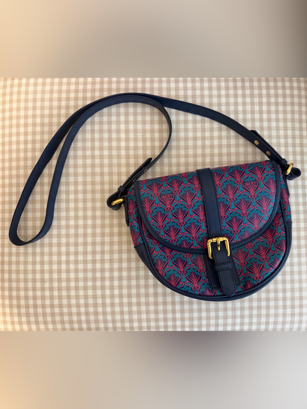 Liberty of London Navy and Pink Carnaby Iphis Printed Crossbody Saddle Bag